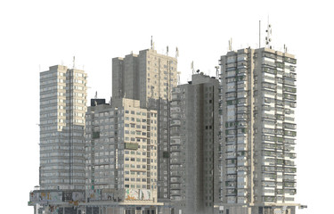 Slums buildings isolated on white background 3d illustration - obrazy, fototapety, plakaty