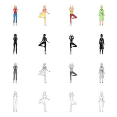 Fototapeta na wymiar Isolated object of posture and mood sign. Set of posture and female stock symbol for web.