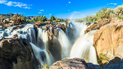 Epupa Falls at Frontier Namibia Angola - Main Fall - obrazy, fototapety, plakaty