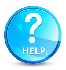 Help (question icon) splash natural blue round button