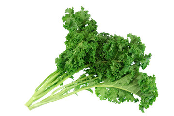 fresh green kale vegetable isolated on white background - obrazy, fototapety, plakaty