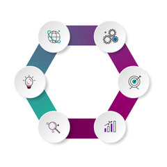 Infographic design vector and marketing icons for diagram, graph, presentation and round chart. Business concept with 6 circle elements, options, parts, steps or processes.