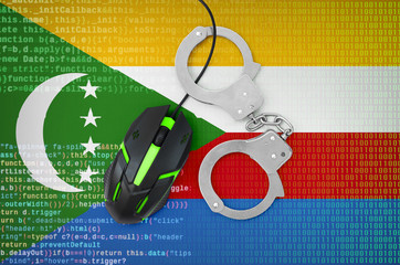 Comoros flag  and handcuffed computer mouse. Combating computer crime, hackers and piracy
