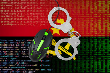 Angola flag  and handcuffed computer mouse. Combating computer crime, hackers and piracy