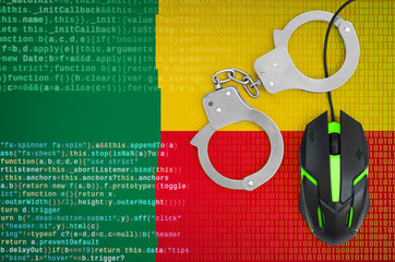 Benin flag  and handcuffed computer mouse. Combating computer crime, hackers and piracy
