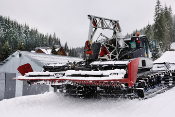 New modern snow plow at mountain resort