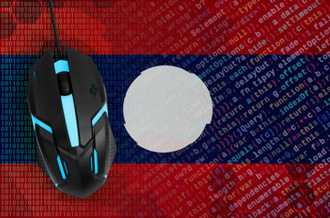 Laos flag  and computer mouse. Digital threat, illegal actions on the Internet