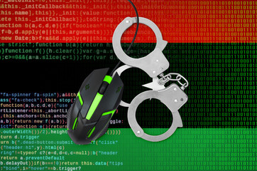 Libya flag  and handcuffed computer mouse. Combating computer crime, hackers and piracy