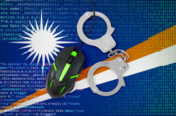 Marshall Islands flag  and handcuffed computer mouse. Combating computer crime, hackers and piracy