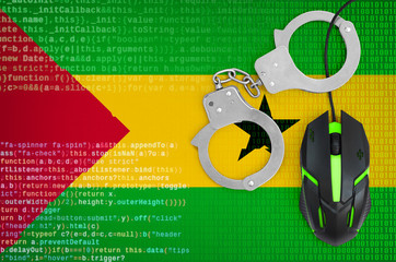 Sao Tome and Principe flag  and handcuffed computer mouse. Combating computer crime, hackers and...