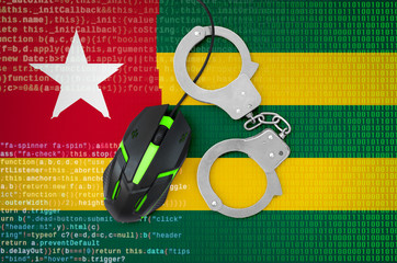 Togo flag  and handcuffed computer mouse. Combating computer crime, hackers and piracy