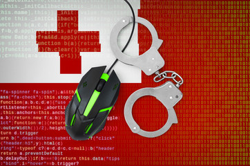 Tonga flag  and handcuffed computer mouse. Combating computer crime, hackers and piracy