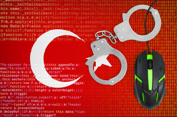 Turkey flag  and handcuffed computer mouse. Combating computer crime, hackers and piracy