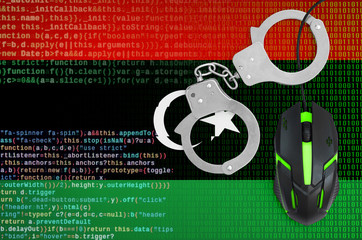 Libya flag  and handcuffed computer mouse. Combating computer crime, hackers and piracy