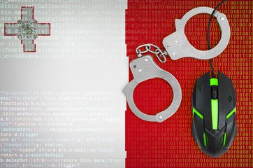 Malta flag  and handcuffed computer mouse. Combating computer crime, hackers and piracy
