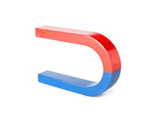 Red and blue horseshoe magnet isolated on white