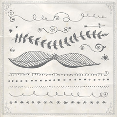 Hand drawn line border frame design elements set