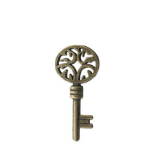 Bronze vintage ornate key on white background