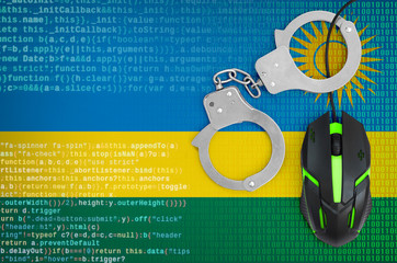 Rwanda flag  and handcuffed computer mouse. Combating computer crime, hackers and piracy
