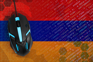 Armenia flag  and computer mouse. Digital threat, illegal actions on the Internet