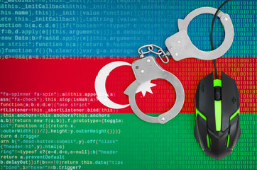 Azerbaijan flag  and handcuffed computer mouse. Combating computer crime, hackers and piracy