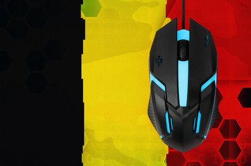 Belgium flag  and computer mouse. Concept of country representing e-sports team