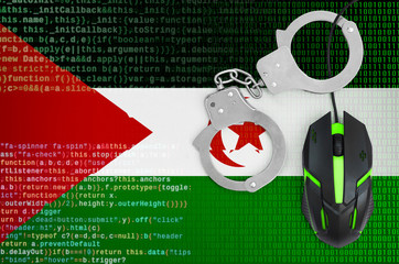 Western Sahara flag  and handcuffed computer mouse. Combating computer crime, hackers and piracy