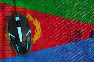 Eritrea flag  and computer mouse. Digital threat, illegal actions on the Internet