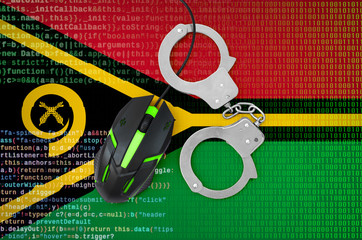 Vanuatu flag  and handcuffed computer mouse. Combating computer crime, hackers and piracy