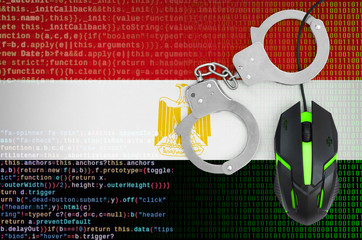 Egypt flag  and handcuffed computer mouse. Combating computer crime, hackers and piracy