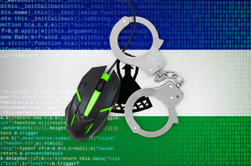 Lesotho flag  and handcuffed computer mouse. Combating computer crime, hackers and piracy
