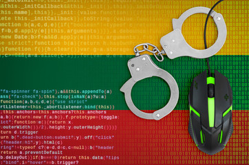 Lithuania flag  and handcuffed computer mouse. Combating computer crime, hackers and piracy