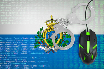 San Marino flag  and handcuffed computer mouse. Combating computer crime, hackers and piracy