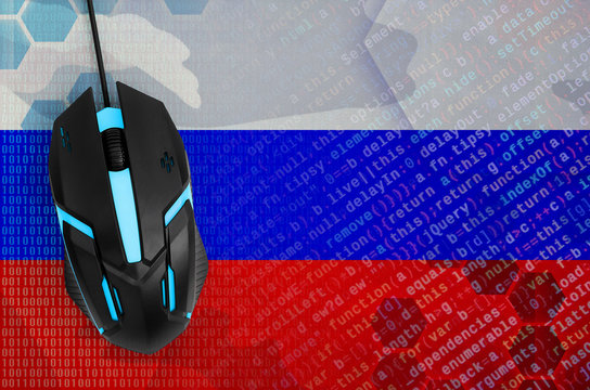 Russia flag  and computer mouse. Digital threat, illegal actions on the Internet - Powered by Adobe