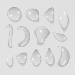 Transparent water gel drop set. Vector EPS 10.
