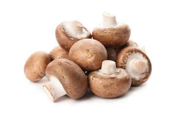 Fresh champignon mushrooms isolated on white. Healthy food