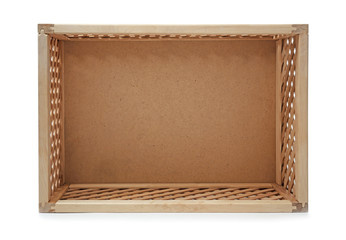 Fototapeta premium Empty open wooden crate isolated on white