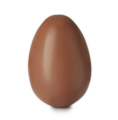 Tasty chocolate Easter egg on white background