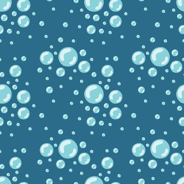 Seamless summer pattern of bubbles under water. Vector sea illustration for children, holiday, background, print, fabric, card, clothes, girl, boy, birthday. Hand-drawn marine image