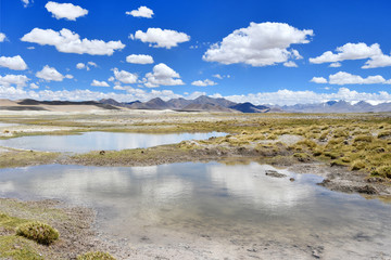 Strongly saline lake Ruldan (Nak) near the village of Yakra in Tibet, China