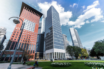 Business and finance concept with  business district in Frankfurt am Main, Germany.