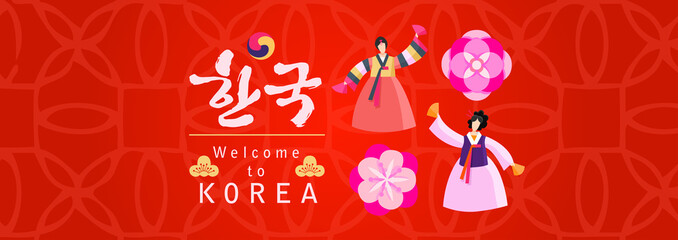 Vacation Travel to Korea, Seoul landmark and food, hangug mean korea, vector illustration. ​