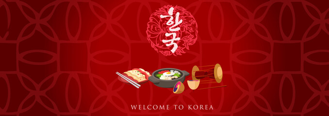 Vacation Travel to Korea, Seoul landmark and food, hangug mean korea, vector illustration. ​