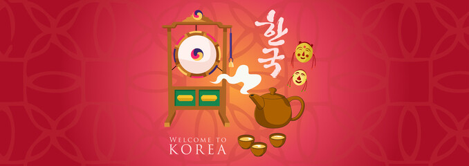 Vacation Travel to Korea, Seoul landmark and food, hangug mean korea, vector illustration. ​