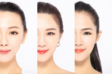 closeup three woman face with skin care concept