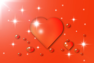 Plakat Red heart shaped, water droplets on a red background