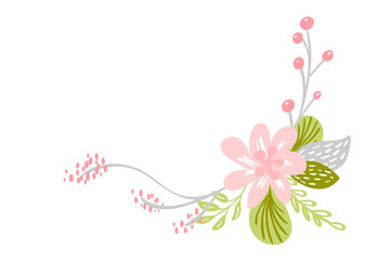 flat isolated flower on white background. Vector Spring scandinavian hand drawn nature illustration wedding design. For greeting card, print, children book
