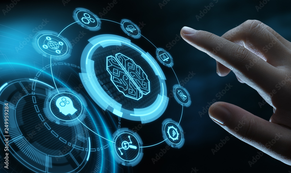 Sticker artificial intelligence machine learning business internet technology concept