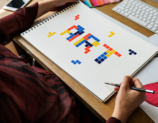 8 bit words illustration of creativity art design ideas