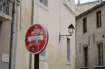 graffiti on no entry sign in france